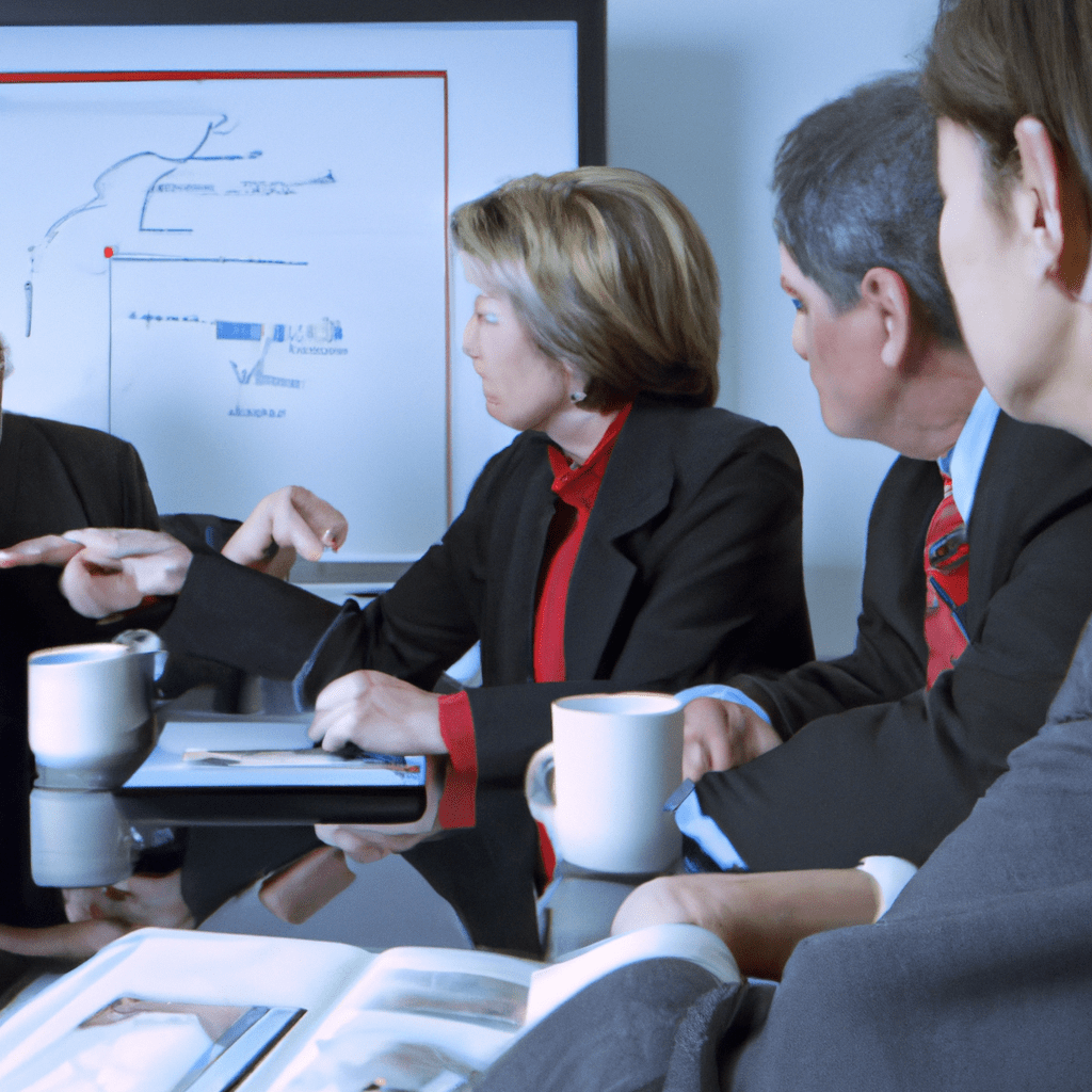 [Photo: A group of bank executives discuss risk management strategies in a modern boardroom.]. Sigma 85 mm f/1.4. No text.