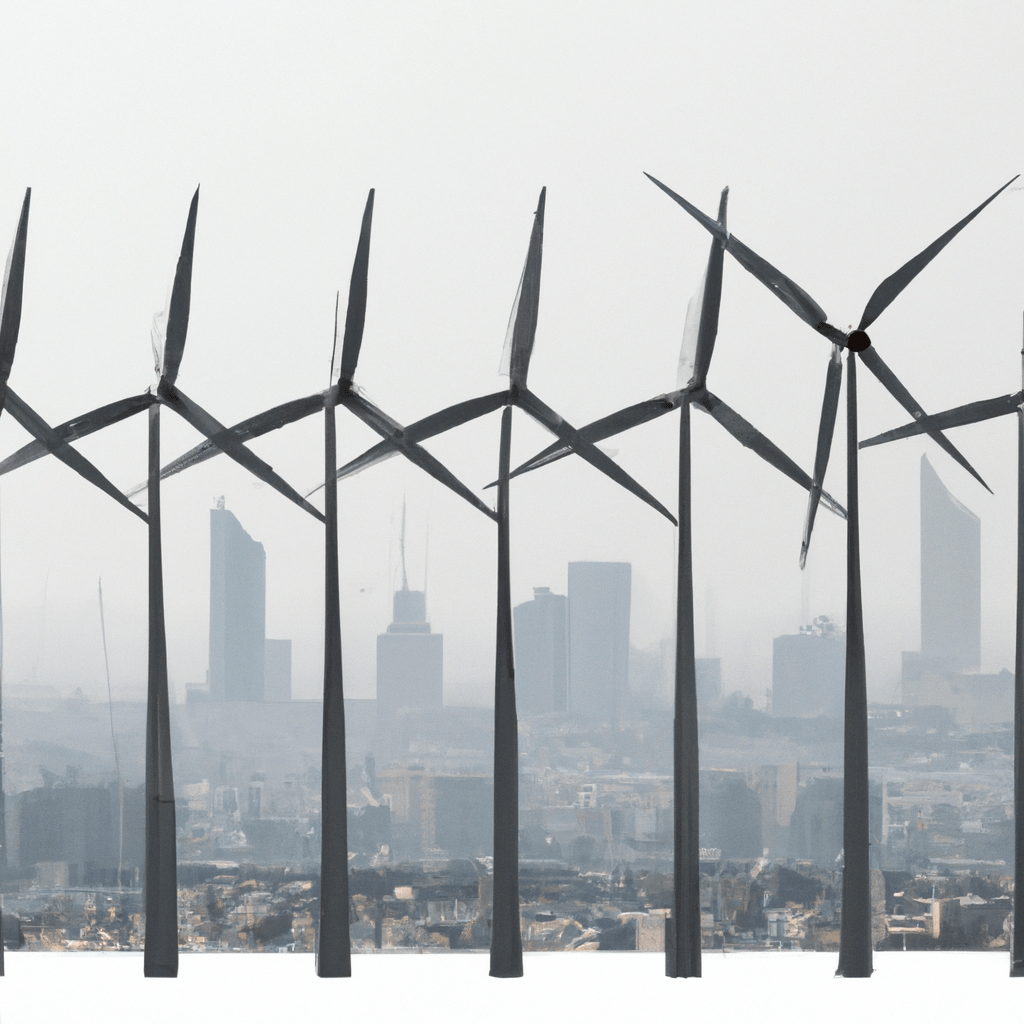 2 - [Possible photo description: A city skyline with wind turbines in the foreground, symbolizing the stability of energy prices and the benefits of investing in clean energy sources.].. Sigma 85 mm f/1.4. No text.