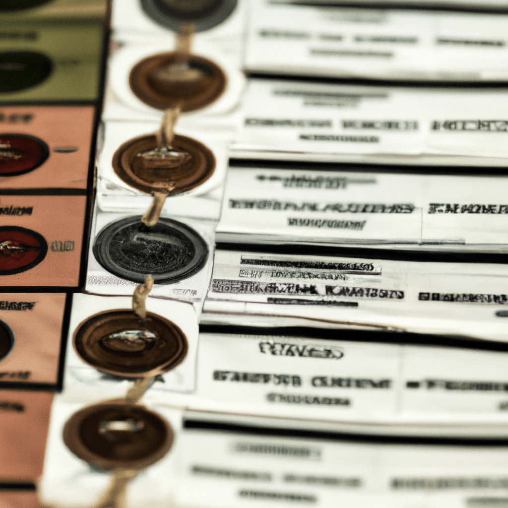 A picture of a diverse portfolio of bond certificates, representing different types of bonds - corporate, government, and municipal.. Sigma 85 mm f/1.4. No text.