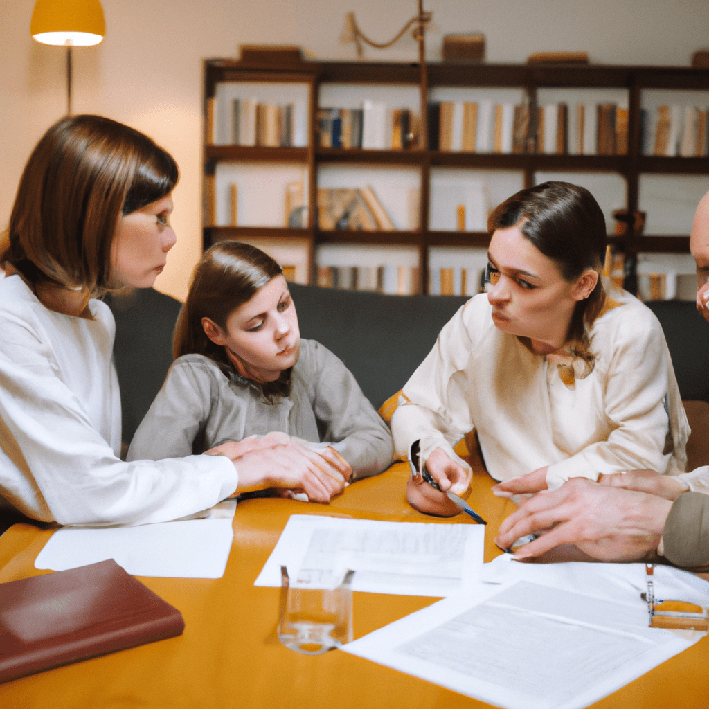 A photo of a family discussing and planning their inheritance, symbolizing the importance of effective estate planning.. Sigma 85 mm f/1.4. No text.