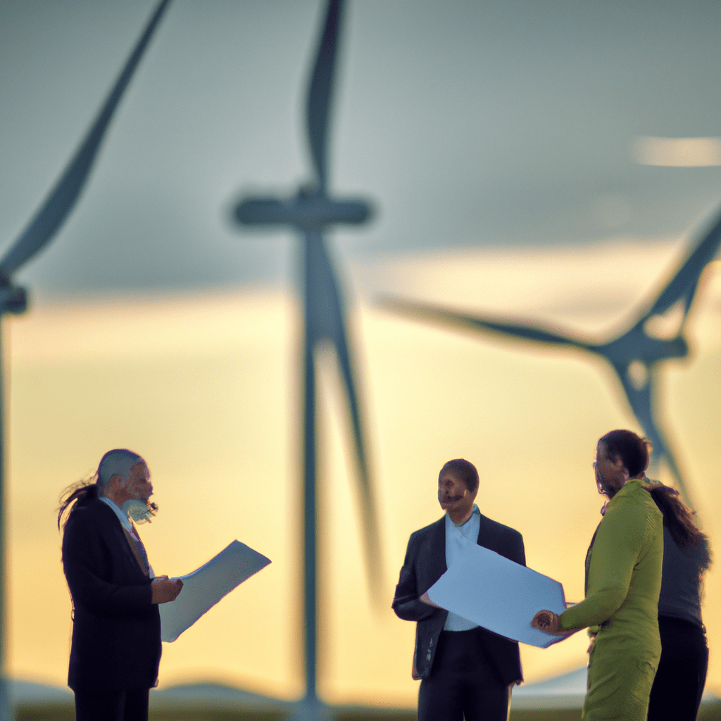 2 - A group of investors discussing various clean energy investment opportunities, symbolizing the financial and environmental benefits of investing in sustainable projects.. Sigma 85 mm f/1.4. No text.