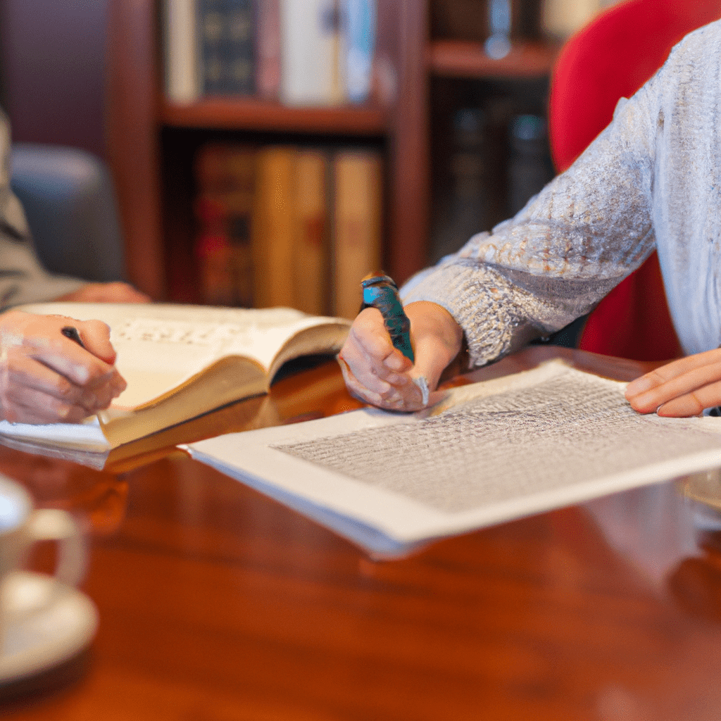 A photo of a person consulting with a lawyer about estate planning, highlighting the importance of professional advice. Canon 50mm f/1.8. No text.. Sigma 85 mm f/1.4. No text.