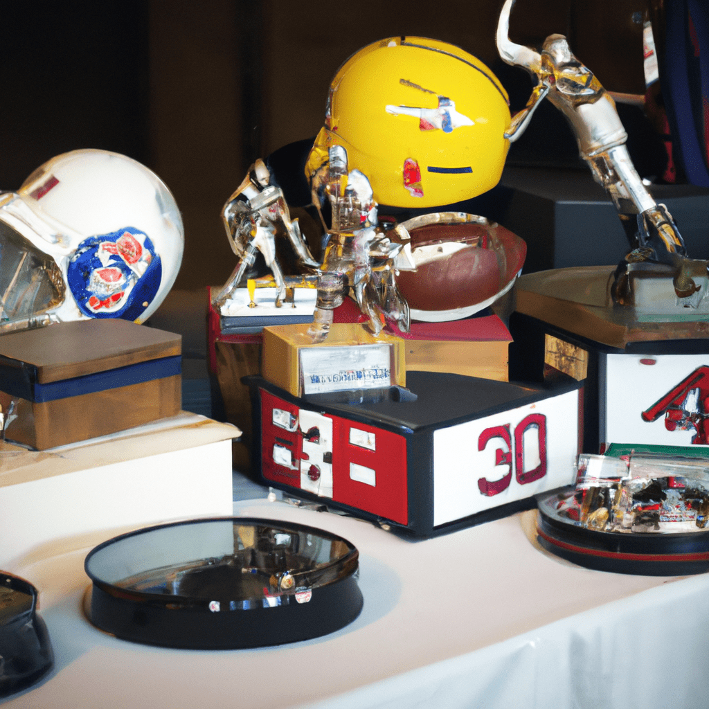 3 - [A group of sports memorabilia items on display at an auction]. Nikon 35 mm f/1.4. No text.. Sigma 85 mm f/1.4. No text.