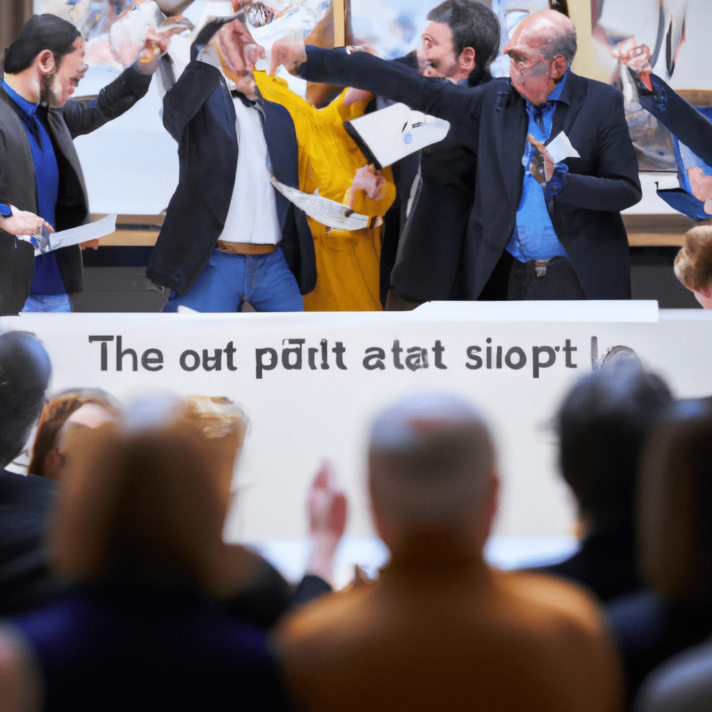 A photo of an art auction with enthusiastic bidders competing for valuable artworks. The caption could read 