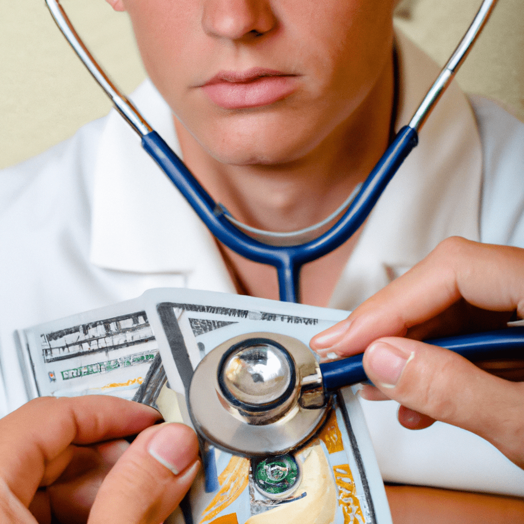 PHOTO: A close-up of a doctor examining a patient, symbolizing the potential benefits of investing in healthcare.. Sigma 85 mm f/1.4. No text.