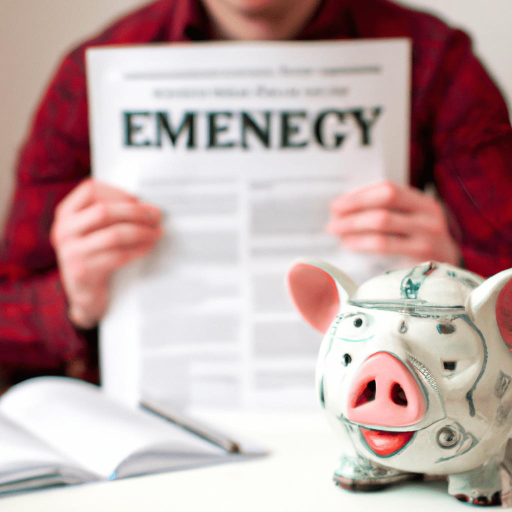 PHOTO: Person with a piggy bank and insurance documents, emphasizing the importance of emergency fund and insurance planning. Canon 50 mm f/1.8. No text.. Sigma 85 mm f/1.4. No text.