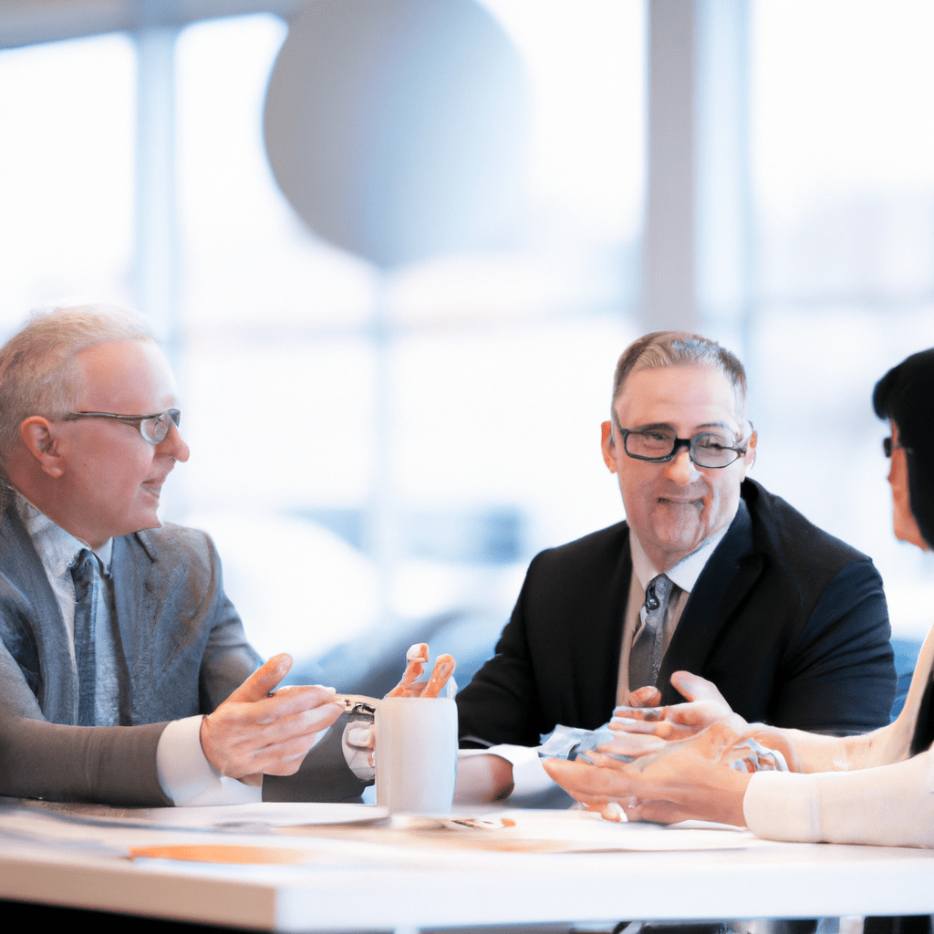 2 - PHOTO: A group of financial experts gathered around a table discussing investment goals and strategies in the healthcare sector. The image captures the importance of setting clear and realistic objectives and seeking professional advice to maximize returns and minimize risks. Sigma 85 mm f/1.4. No text.. Sigma 85 mm f/1.4. No text.