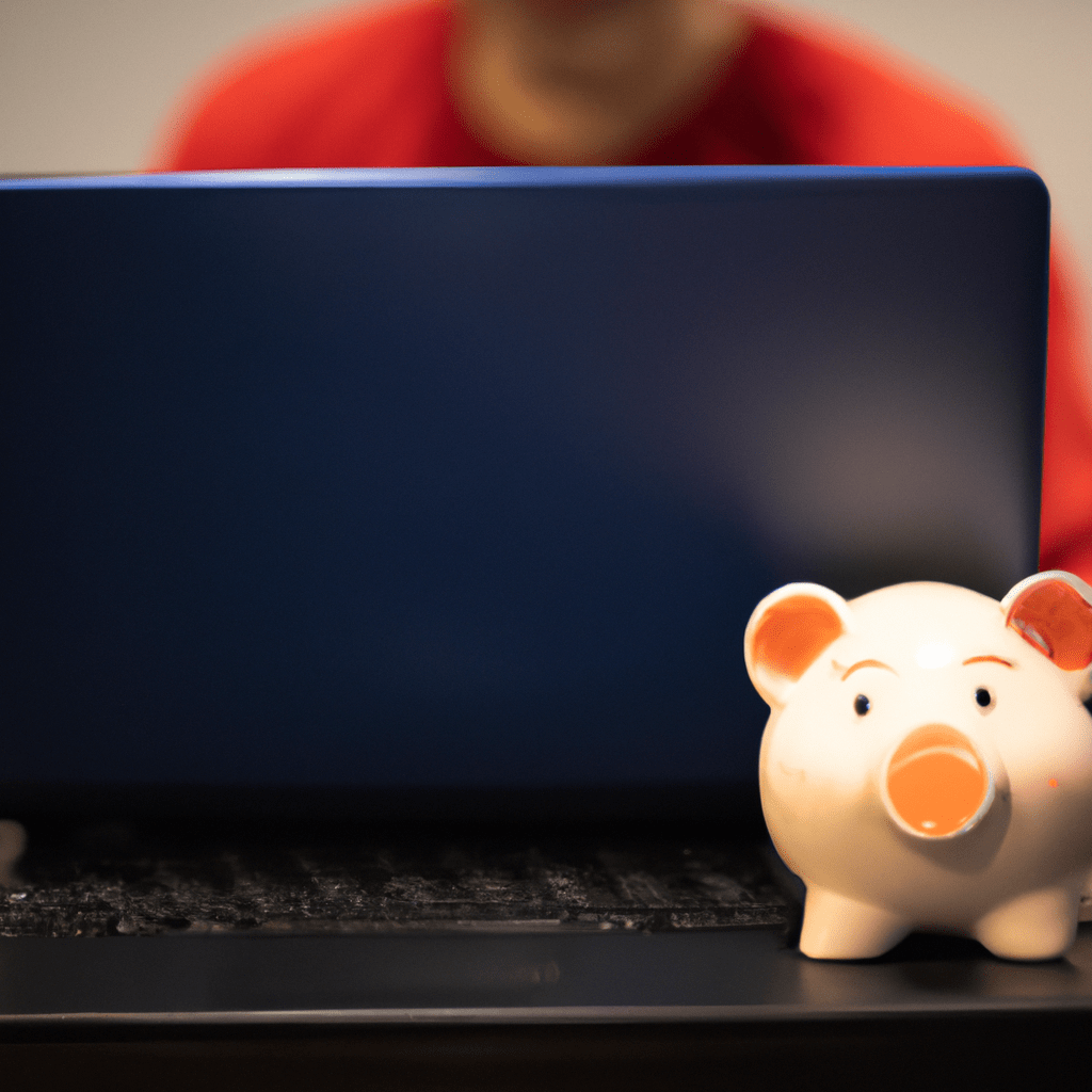 2 - [A photo of a person with a piggy bank and a laptop, symbolizing the importance of financial planning in the digital age.]. Sigma 85 mm f/1.4. No text.