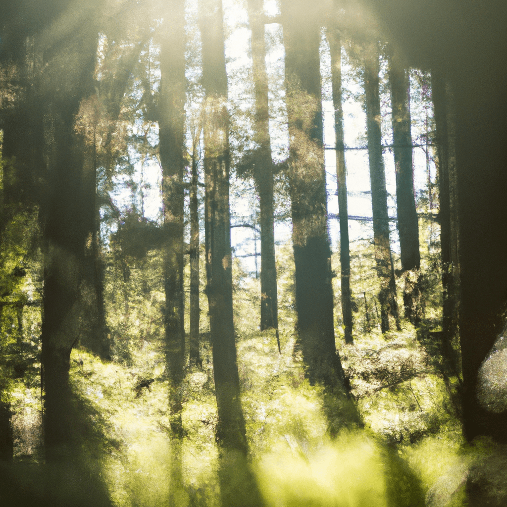 2 - [Photo: A beautiful forest with sunlight streaming through the trees. Captured with a Sigma 85mm f/1.4 lens.]. Sigma 85 mm f/1.4. No text.