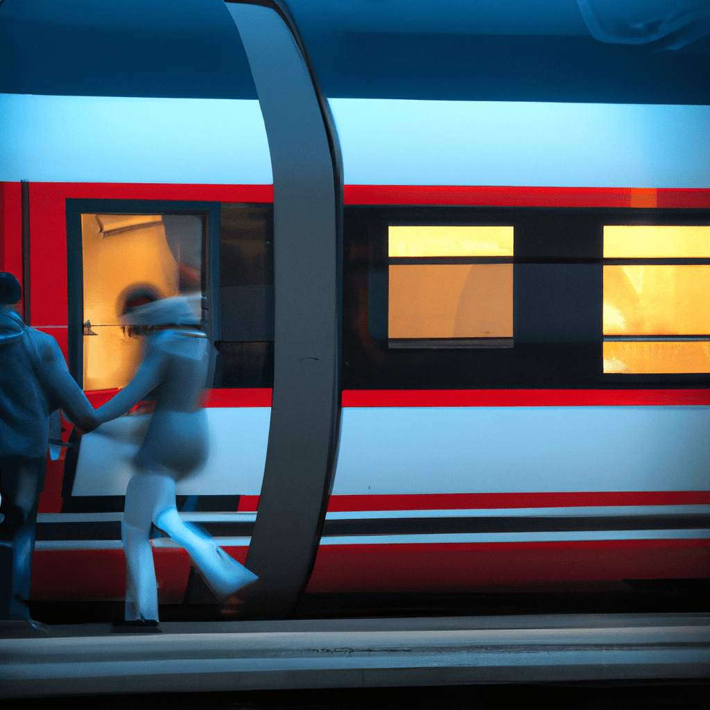 2 - [Popis obrázku] Two commuters boarding a high-speed train, symbolizing efficient transportation and connectivity. Sigma 50 mm f/1.8. No text.. Sigma 85 mm f/1.4. No text.