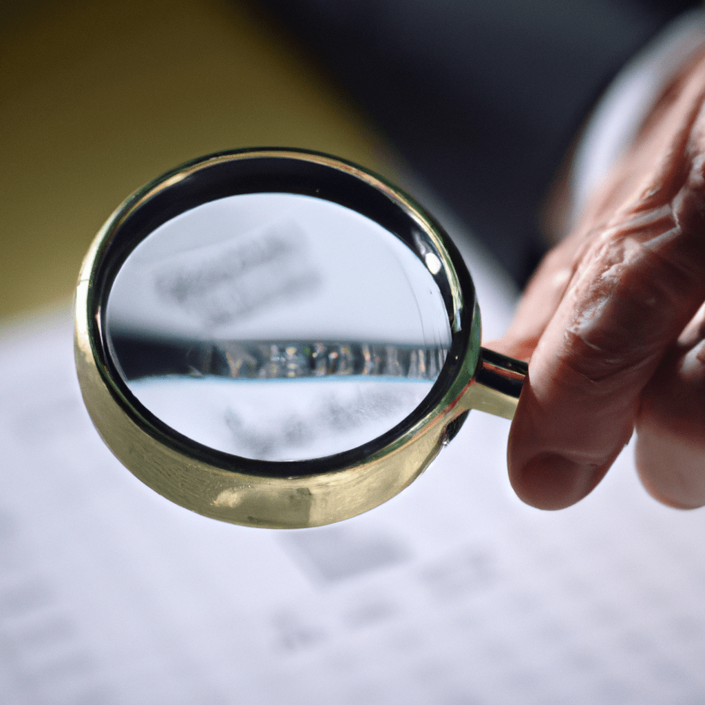 [An investor analyzing corporate bonds with a magnifying glass.]. Sigma 85 mm f/1.4. No text.