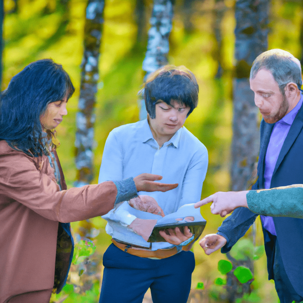 A group of investors using modern technology to plan and monitor forest investments.. Sigma 85 mm f/1.4. No text.