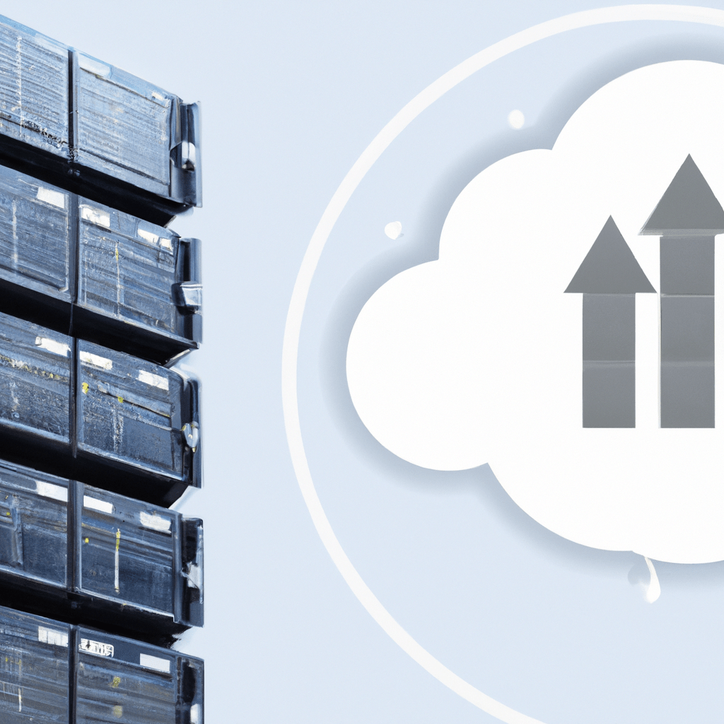 [Photo: Modern data center with servers and cloud symbol, representing the advantages and efficiency of cloud technologies.]. Sigma 85 mm f/1.4. No text.