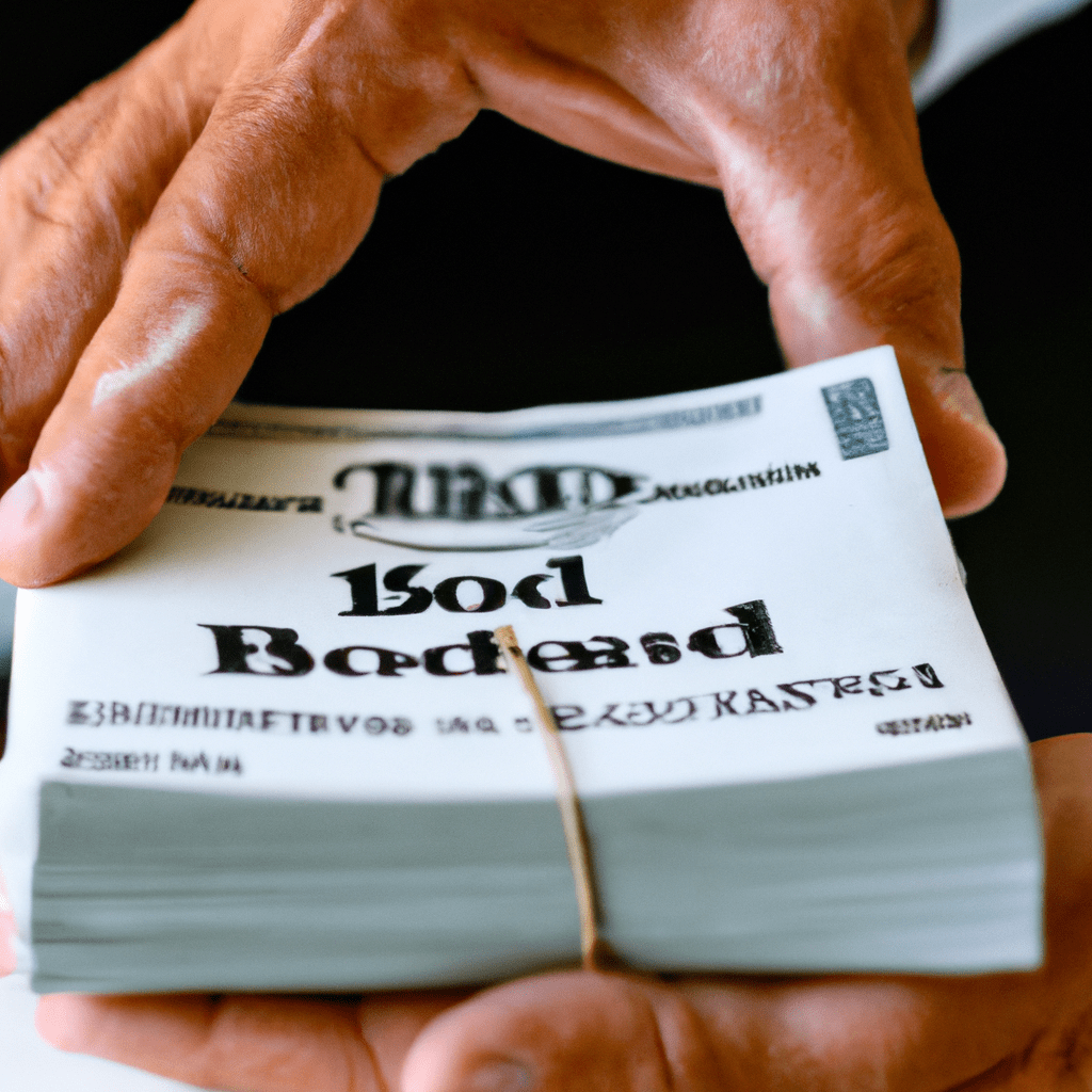 A photo of a person holding a stack of government bonds, symbolizing the secure and reliable nature of investing in government bonds.. Sigma 85 mm f/1.4. No text.