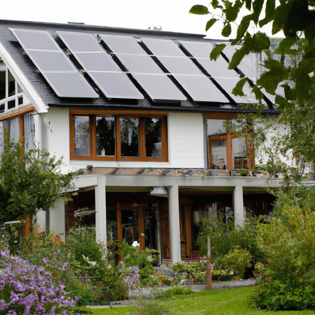 2 - Sustainable home - A beautiful eco-friendly house with solar panels and a lush green garden. Sigma 85 mm f/1.4. No text.. Sigma 85 mm f/1.4. No text.