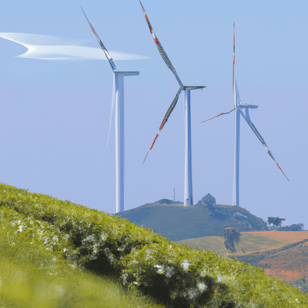 [Tea plantation surrounded by wind turbines represents the diverse nature of environmental investments.]. Sigma 85 mm f/1.4. No text.