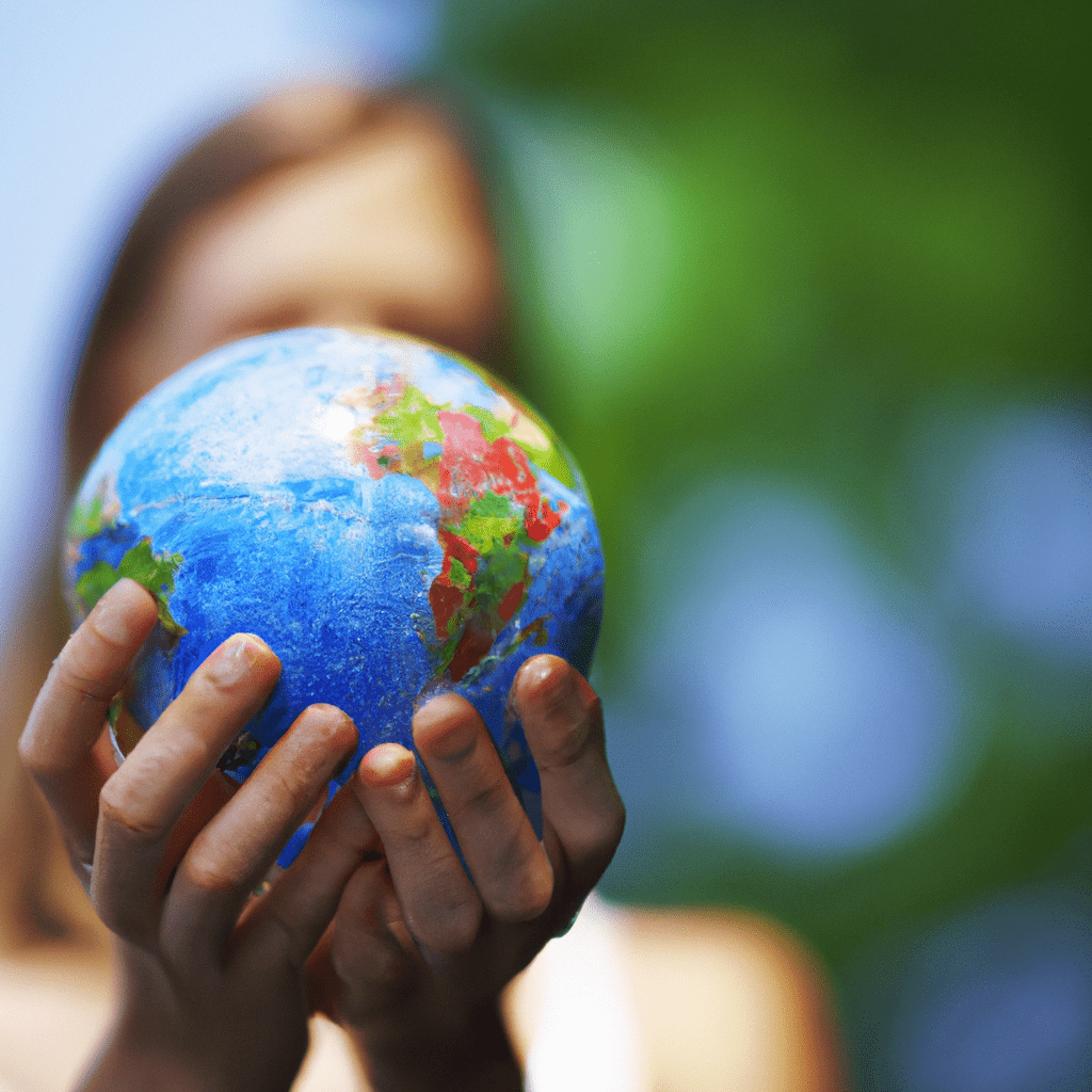 2 - [A woman holding a globe with green trees and blue sky in background]. Sigma 85 mm f/1.4. No text.. Sigma 85 mm f/1.4. No text.