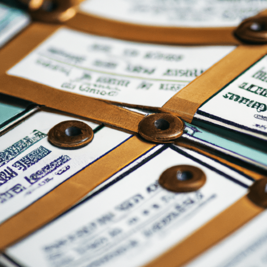 A photo of a diverse group of bond certificates representing different types of bonds.. Sigma 85 mm f/1.4. No text.