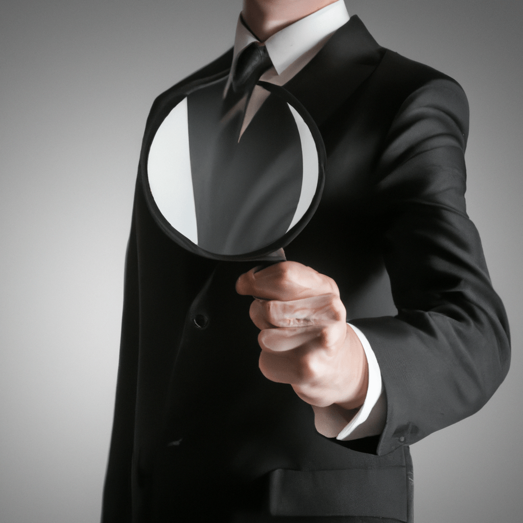 [] A businessman holding a magnifying glass, symbolizing the search for information about corporate bonds. Sigma 85 mm f/1.4. No text.