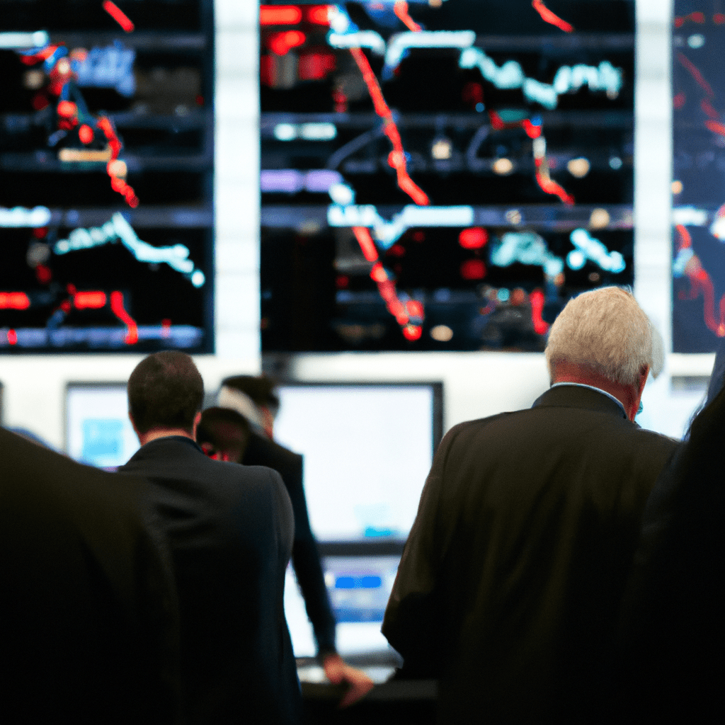 A photo of a bustling stock exchange floor with traders, brokers, and investors making transactions and analyzing market data.. Sigma 85 mm f/1.4. No text.