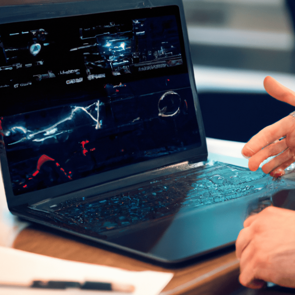 A photo of a person analyzing financial charts with a laptop, representing the growing potential and benefits of investing in fintech.. Sigma 85 mm f/1.4. No text.