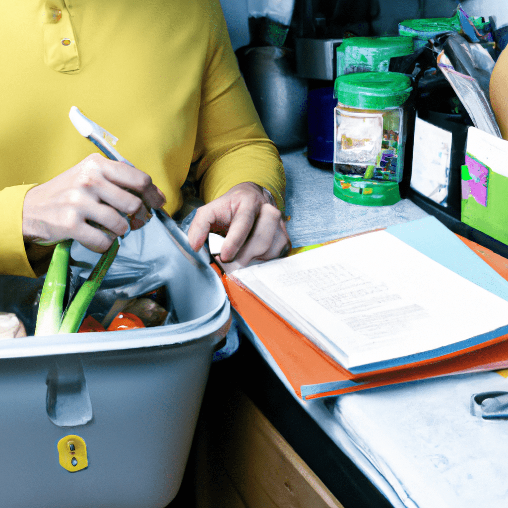 2 - A photo of a person carefully planning and organizing their meal and grocery shopping to save money and reduce waste.. Sigma 85 mm f/1.4. No text.