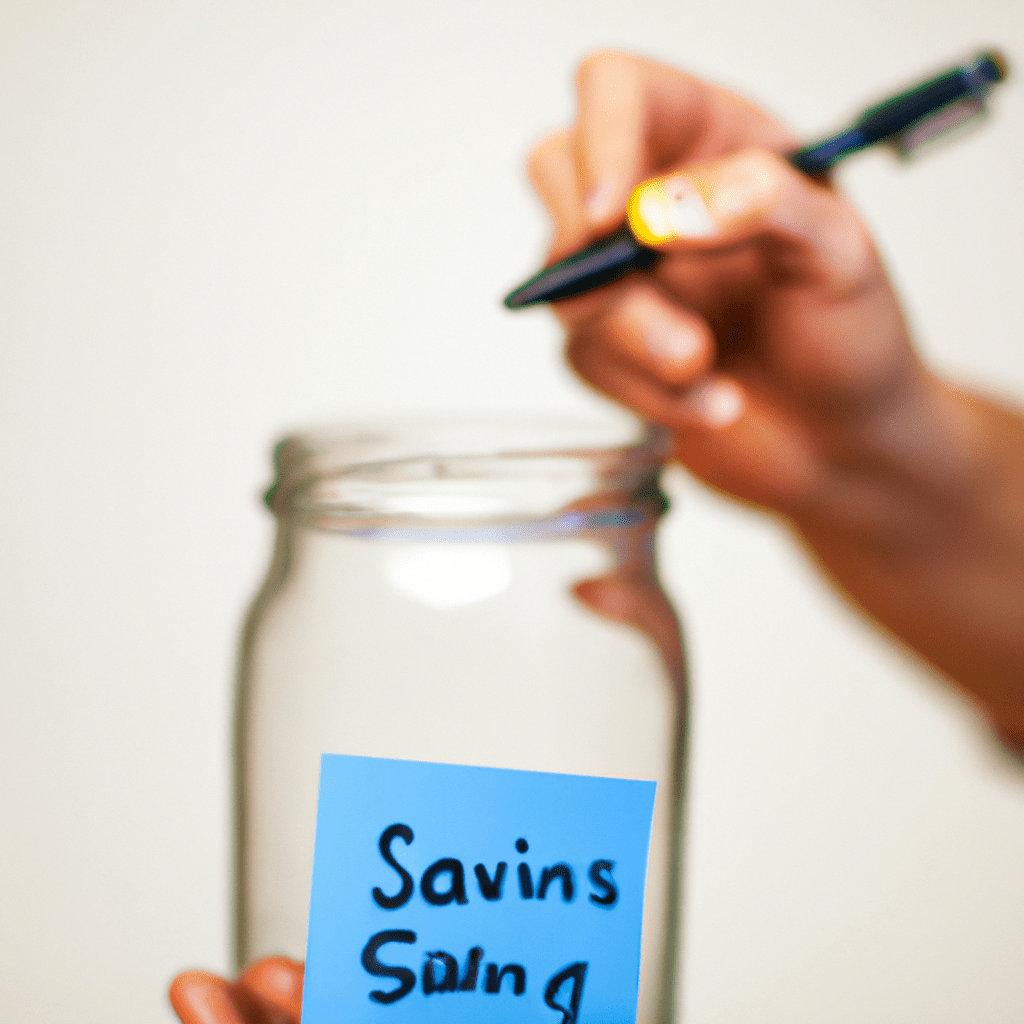 [A photo of a person holding up a savings jar and crossing off goals on a list.]. Sigma 85 mm f/1.4. No text.