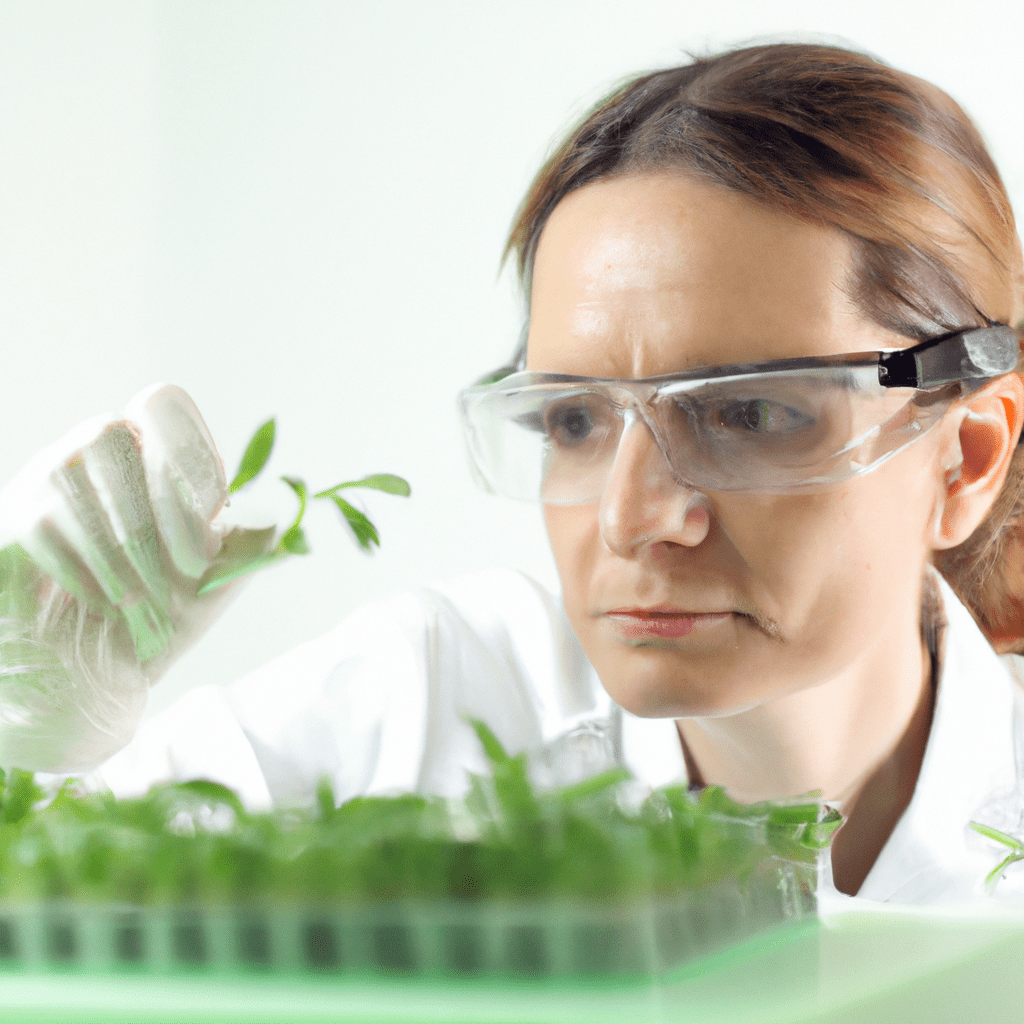 2 - PHOTO: A scientist working in a lab, examining plants with biotechnology techniques, representing the impact of biotech in agriculture and food industry. Canon 50mm f/1.8. No text.. Sigma 85 mm f/1.4. No text.