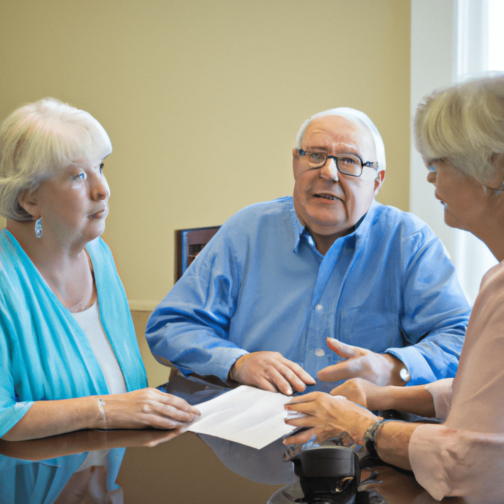 A senior couple consulting with a financial advisor, discussing retirement savings options.. Sigma 85 mm f/1.4. No text.