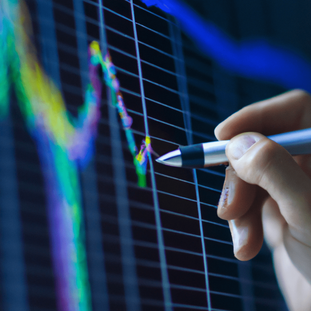 A photo of a trader drawing trend lines on a stock chart, using technical analysis tools. Sigma 85 mm f/1.4. No text.. Sigma 85 mm f/1.4. No text.