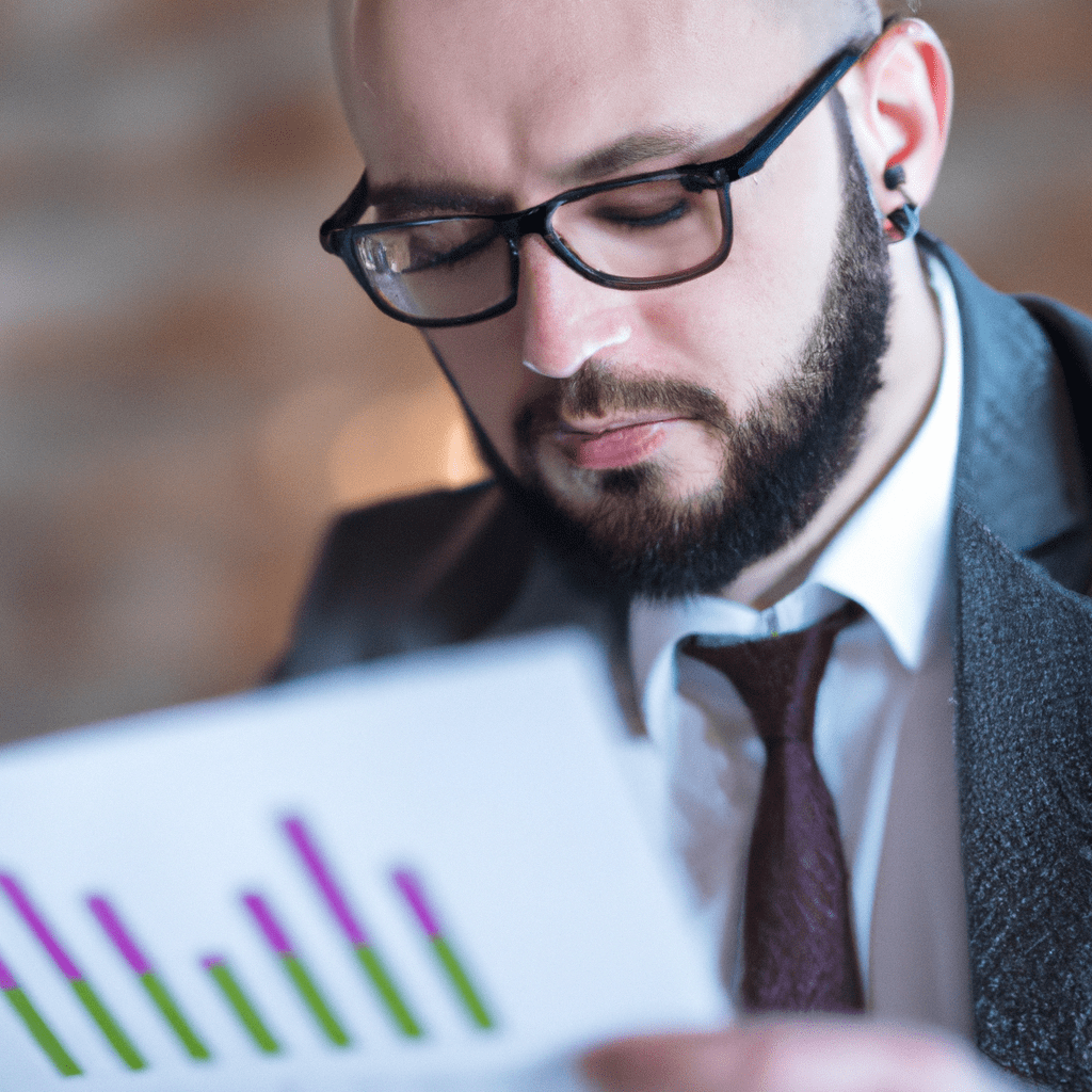 A photo of a businessman studying an economic report before investing in bonds in an unfamiliar market. Sigma 85 mm f/1.4. No text.. Sigma 85 mm f/1.4. No text.