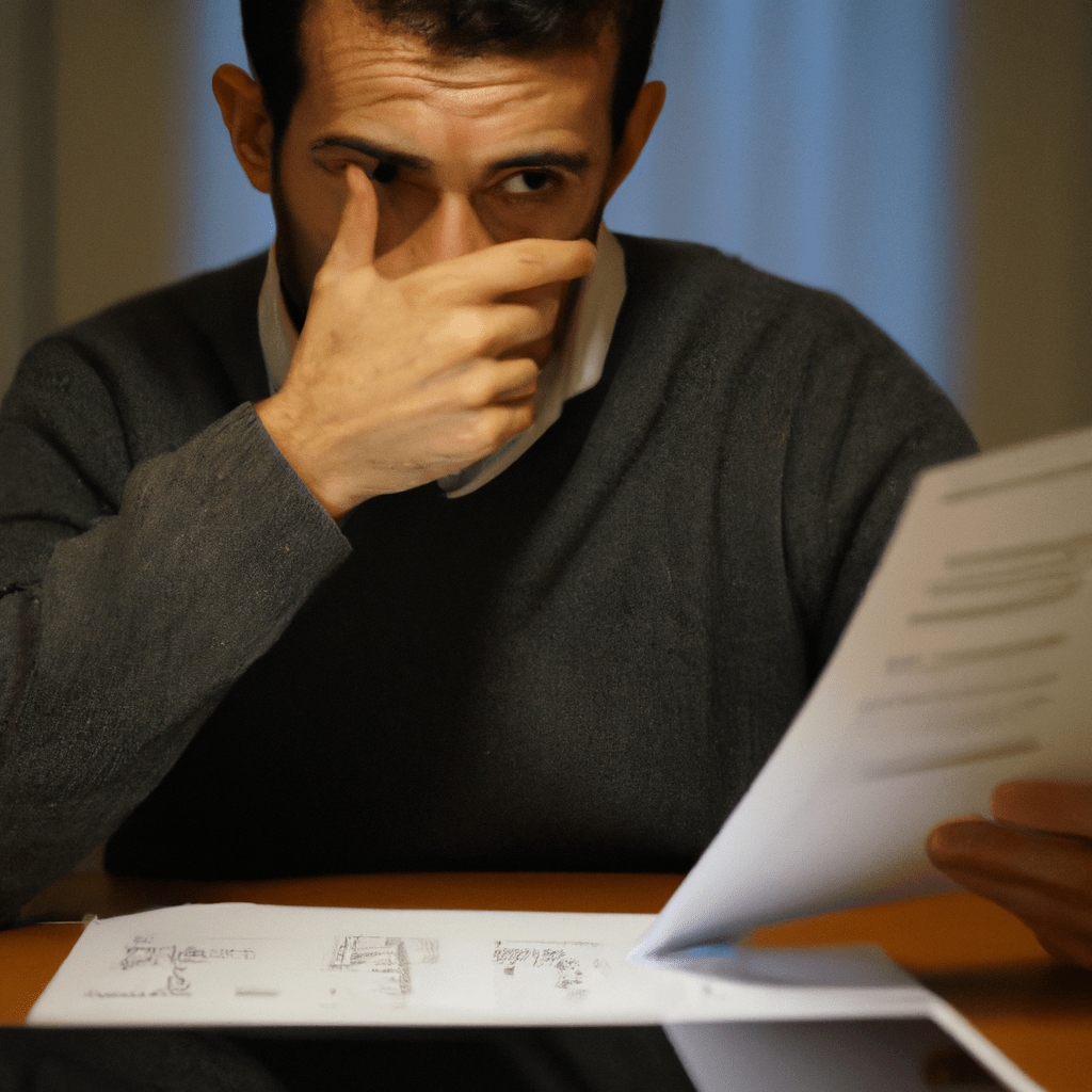 A person analyzing financial documents with a thoughtful expression, considering debt restructuring options.. Sigma 85 mm f/1.4. No text.