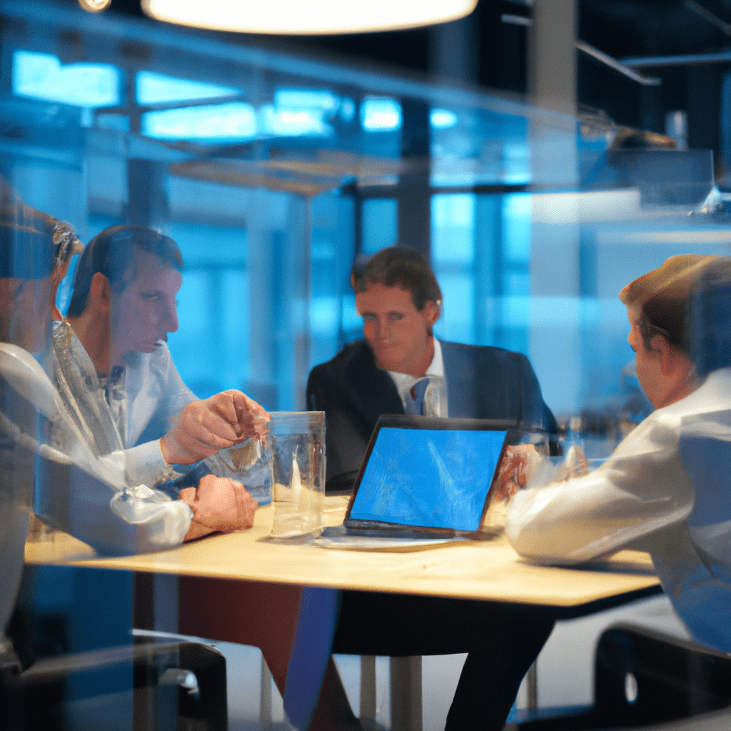 A group of investors analyzing data together in a modern office, searching for the next big investment opportunity in the dynamic world of venture capital.. Sigma 85 mm f/1.4. No text.